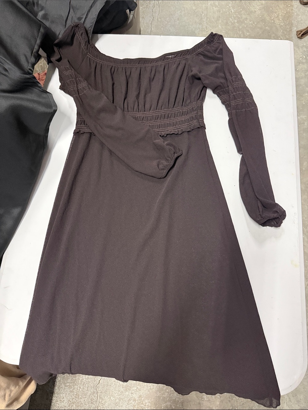 Off-Shoulder Long Sleeve Brown Dress